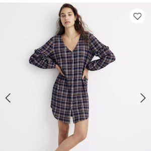 Madewell Plaid V- Neck Ruffle Shirtdress Size Large
